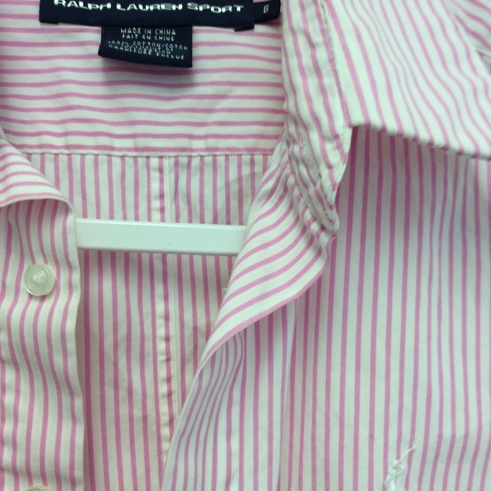 RALPH LAUREN SPORT PINK/ WHITE TAILORED BLOUSE SZ6 - Picture 3 of 7